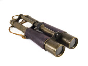 An early pair of leather bound brass binoculars, 19th century