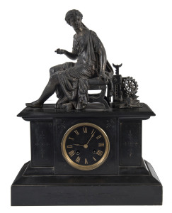 A French figured mantle clock of Industry, black slate and spelter, 19th century