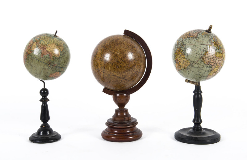 A Malby's 5 inch celestial globe, 19th century, G. Thomas, French 4.5 inch terrestial globe together with a Philip's 4 inch graphic globe