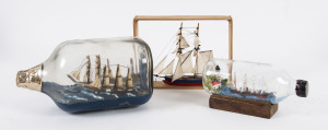 Two model ships in bottles and a ship ornament, 20th century