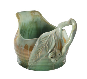 REMUED Pottery jug with applied gumnuts, leaf and branch handle