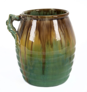 REMUED POTTERY Barrel shaped vase with branch handle