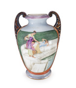 Red Cross Handicraft Exhibition Australia 1925 First prize winning porcelain vase with hand painted Pre-Raphaelite scenes signed "K. W. M. '25" with accompanying winners tag presented to "Miss MALONE" - 2