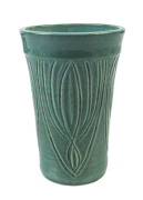 KLYTIE PATE Green glazed pottery vase with sgraffito decoration, signed "Klytie Pate, 1977"
