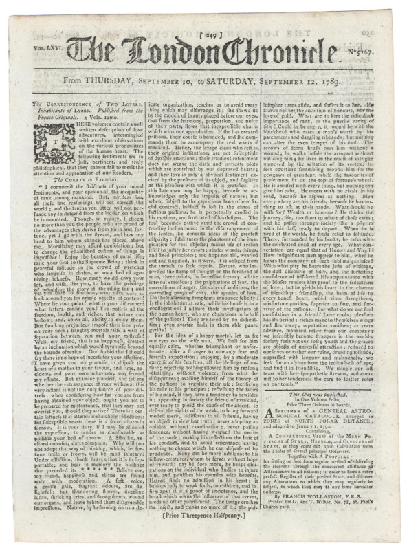 BOTANY BAY: THE LONDON CHRONICLE September 10-12, 1789:Includes a short piece about a curious item "imported from Botany Bay...a leaf of very uncommon properties; the most extraordinary is, that when dried, even without being pulverised, it goes off on ap