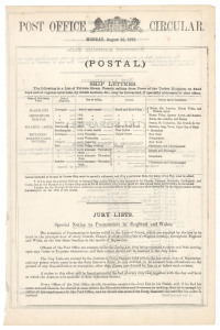 Post Office Circular. Monday, August 23, 1875