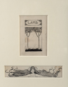 ETHEL JACKSON MORRIS (1891-1885) original pen, pencil and ink drawing for a bookplate "LAMB"