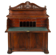 A rare Colonial Australian secretaire with Thomas Hope scroll back, shield doors and turn half columns, Tasmanian origin, circa 1840 - 2