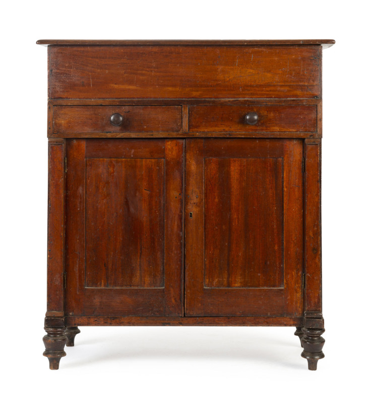 An early Colonial folding lid washstand, Australian cedar, Tasmanian origin, circa 1830 purported to have come from the artist John Glover's family, nail pricked on the front panel "R. GLOVER"