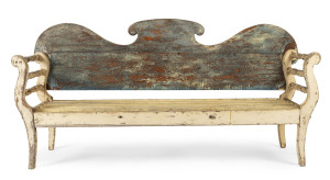 A miner's couch with blue and cream crackled painted finish, 19th century