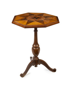 A Colonial exhibition wine table, inlaid starburst top, 19th century