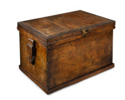 A carpenter's tool chest, stained pine with metal mounts, interior fitted with lift-out compartments, 19th century