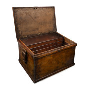 A carpenter's tool chest, stained pine with metal mounts, interior fitted with lift-out compartments, 19th century - 2