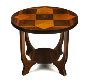 Australian art deco occasional table, Queensland maple and walnut with kauri pine legs, circa 1930,