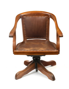 A swivel office chair, blackwood and leather, early 20th century