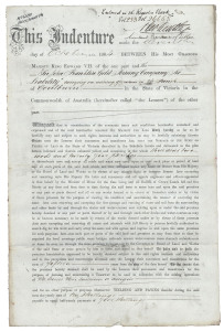 BEECHWORTH DISTRICT GOLD MINING LEASE: October 1904 lease to the "Sir John Franklin Gold Mining Company", signed by the Governor of Victoria, Sir Reginald Arthur James TALBOT, with attached map; a 15 year lease at 10 shillings per annum. Unusually, the le