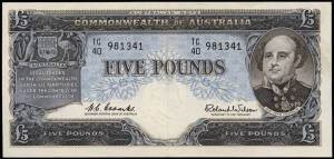 1960-66 (R.50) £5 Coombs/Wilson, Reserve Bank, consecutive pair, TC/40 981341 - 342. EF+ & aUnc., note "341" flattened centre fold.