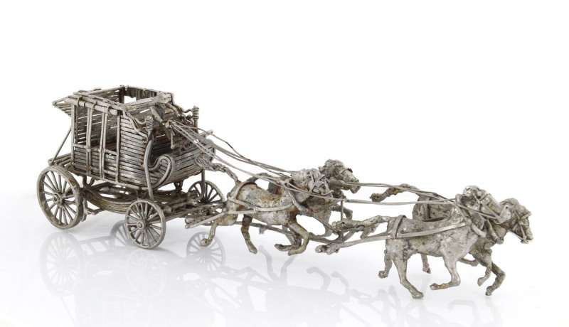 Coach and horses scratch built silver plated model, 20th century