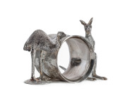 An Australian silver napkin ring with finely modelled emu and kangaroo with joey, 19th/20th century  - 2