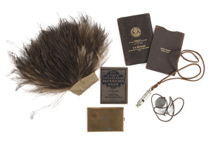 Australian light horse emu feather plume belonging to (VX 89973) D H Bradshaw together with dog tags, whistle, cigarette case, wallet, pouch and bank book