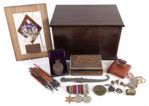 WW2 period service medals, dog tags, medals and badges, boxes and memorabilia belonging to (VFX 117287) P Res. Dwyer. G. M.