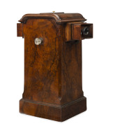 Pedestal Stereo Viewer with focusing eye-pieces and Walnut veneer. 54cm tall.The viewer contains 64 stereo cards, many being interior views of The International Exhibition of 1862. Noted cards depicting "Case of Australian Gold and Gold-washing Apparatus"