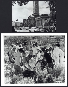 Collection of 29 press release black and white photographs, many notated on reverse including Azaria Chamberlain, Cyclone Tracy, bicentennial and historical.