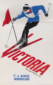 "VICTORIA AUSTRALIA A WINTER WONDERLAND" snow skiing poster issued by The Tourist Development Authority of Victoria; c1960s. colour process lithograph; 101 x 63.5cm. 