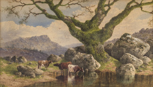 CHARLES EDWARD BRITTAN (1837-1888), Scottish Landscape With Cattle, watercolour, signed and dated lower left "C. E. Brittan, 1876"