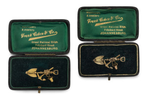 A rare pair of South African gold mining brooches by Frank Cohen & Co. Johannesburg, 19th century