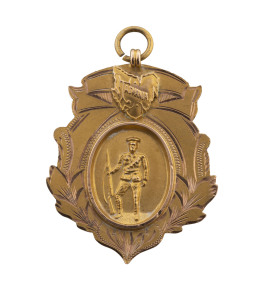 WW1 Gold fob engraved on reverse "In Memory Of The Great War. LIEUT. Cranswick M.M. D.C.M. 40th Batt. From Stanley Residents. Peace Day, July 19th, 1919", 