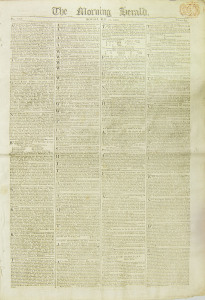 THE MORNING HERALD, London: 1805 A group of complete editions of this large-format newspaper, each of which carries news or information from Botany Bay, which "may give some idea of the state of society in this extraordinary colony...." The Feb.28 edition