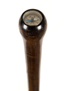 A walking stick with compass handle, fiddleback blackwood shaft, early 20th century
