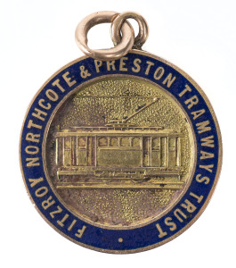Fitzroy, Northcote; Preston Tramways Trust 15ct gold and enamel medal presented to councilor W. Pearl, 1920