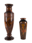 Two Australian pokerwork vases, circa 1925