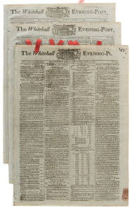 BOUND FOR BOTANY BAY - THE WHITEHALL EVENING POST - 20 - 22 August 1789 and later editionsAn advertisement on the front page of the first edition calls for tenders to transport convicts to New South Wales and another report about the details of the contra