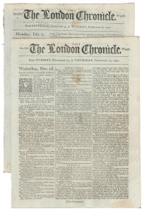 BOTANY BAY & PORT JACKSON: THE LONDON CHRONICLE Feb. 5-8 & Nov. 15-17, 1791:The first edition carries a short piece regarding Sir Charles Bunbury's intention to report on the felon's employment bill relative to the prisoners at Botany Bay and Port Jackson