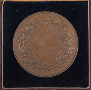 1862 International Exhibition, London:  Bronze medallion (76mm) Britannia seated above crouching lion surrounded by six women representing Industry, Agriculture and the Arts, reverse '1862 / LONDINI / HONARIS / CAUSA' within wreath, 'L.C. WYON. FEC' at ba - 2