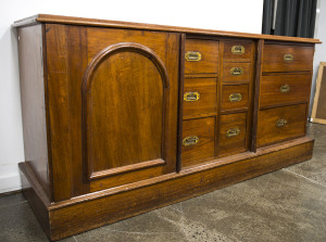 A shop sideboard counter, three doors, interior fitted with drawers, Australian cedar, 19th century