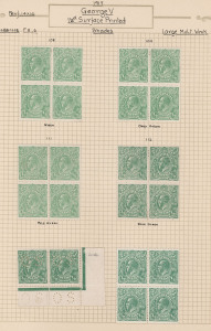 COMMONWEALTH OF AUSTRALIA: KGV Heads - Large Multiple Watermark: ½d Green: A fine study on annotated pages including singles, blocks & pair, examples with Watermark Inverted and Plate varieties (some noted as per BW) with shades, positional pieces, etc. i