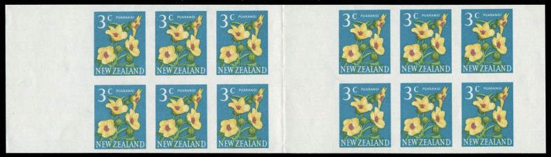 NEW ZEALAND: Booklet Sheet Plate Proofs: 1967 3c Paurangi, Imperforate proofs in issued colours on gummed watermarked paper: 2 panes of 6 with gutter between & wide uncut margin at sides. Ex De La Rue Archives - only one sheet of 24 panes in private hands