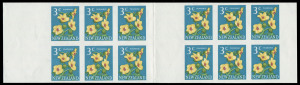 NEW ZEALAND: Booklet Sheet Plate Proofs: 1967 3c Paurangi, Imperforate proofs in issued colours on gummed watermarked paper: 2 panes of 6 with gutter between & wide uncut margin at sides. Ex De La Rue Archives - only one sheet of 24 panes in private hands