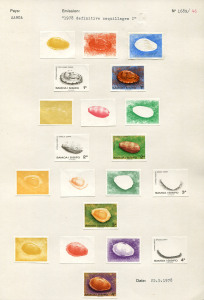 SAMOA: PROOFS: The 1978-80 1s - $5 Shells definitive issues: Courvoisier's original colour separations and the completed designs; all imperforate and affixed to the official archival album pages [#1689, 1690] dated 25/5/1978, [#1691] dated 30/8/1978, [#17
