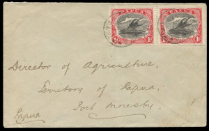 PAPUA - Postal History: March 1926 usage of 1d bi-coloured Lakatoi on cover to Port Moresby; the stamps tied by SAMARAi cds's on the envelope from Block 10, Misima Gold Mines, Misima Island.