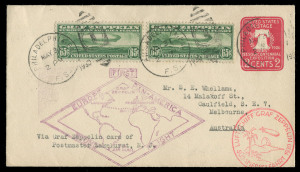 AN INWARDS ZEPPELIN-FLOWN COVER: 31 May 1930 (Sieger 64F) Pan-American Flight cover with 2 x 65c Zepps tied by PHILADELPHIA duplex dispatch datestamps; the cover with red and violet flight cachets, Friedrichshafen and CAULFIELD (arrival) backstamps.