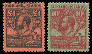 Falkland Islands: KGV DEFINITIVES comprising 1912-20 values to 3/-; 1921-28 values to 3/- and the 1929-36 (SG.116-126) ½d - £1 Whale & Penguin set. Cat.£1045+. (21 stamps). Mint.