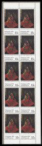 COMMONWEALTH OF AUSTRALIA: Decimal Issues: 1978 (SG.696) 15c Christmas, vertical block of (10) the last vertical row of 5 affected by DOUBLE PERFORATIONS horizontally and vertically. [BW.825b] Cat.$375.