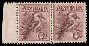COMMONWEALTH OF AUSTRALIA: KGV Engraved Issues: 1914 6d Engraved Kookaburra, horizontal pair with margin at left; attractively centred and fresh MUH. (2).