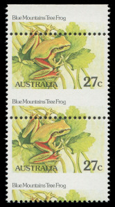 COMMONWEALTH OF AUSTRALIA: Decimal Issues: 1982 27c Tree Frog, vertical pair with top margin, showing the "Misplaced perforations" variety listed as BW.938b, the pair valued at $2000. (2).