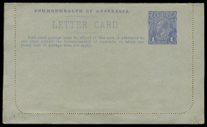 COMMONWEALTH OF AUSTRALIA: Postal Stationery: Letter Cards: 1914 Sideface 1d, perf.12½ on grey surfaced card, ACSC: LC18 "BUFFALO GORGE, VIC." in grey-blue, Unused. Cat.$200.